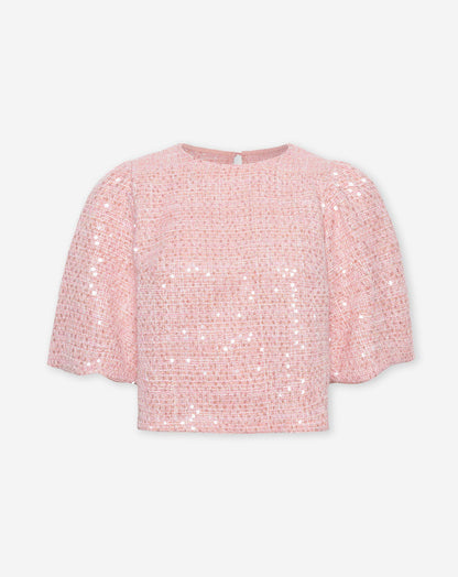 SEQUINS BOUCLE PUFF SLEEVE TOP ROZE