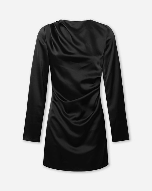 SOFIA SATIN LS RUCHED DRESS ZWART