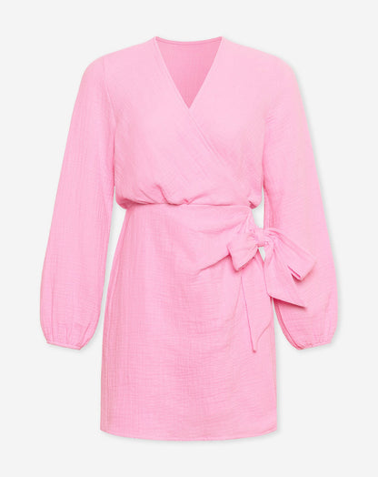 MOUSSELINE FAKE WRAP DRESS ROZE