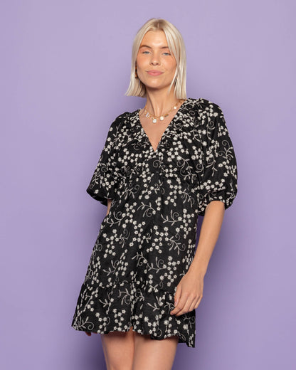 ROSALIE BRODERIE DRESS ZWART