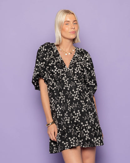 ROSALIE BRODERIE DRESS ZWART