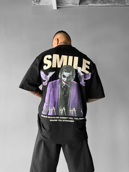 Oversize-T-Shirt mit Smile-Print - Schwarz 
