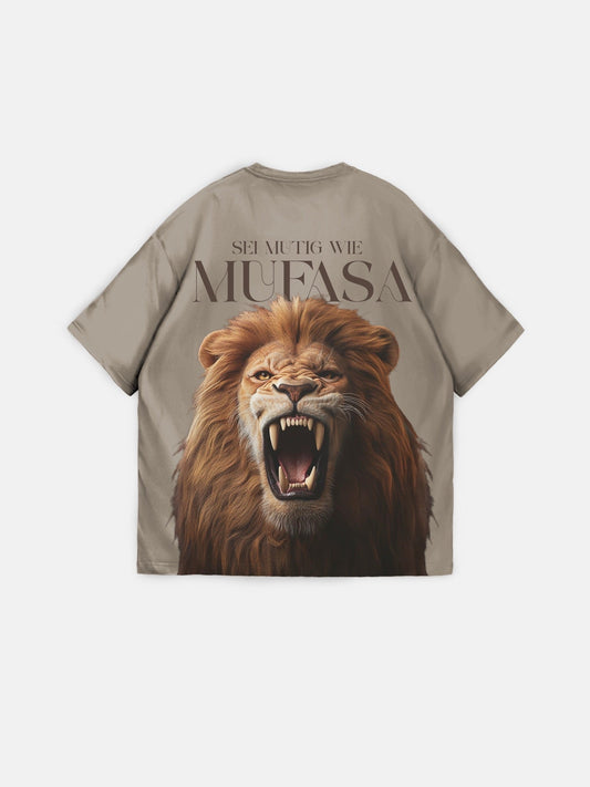 Oversize-T-Shirt mit Löwenmotiv - Beige 