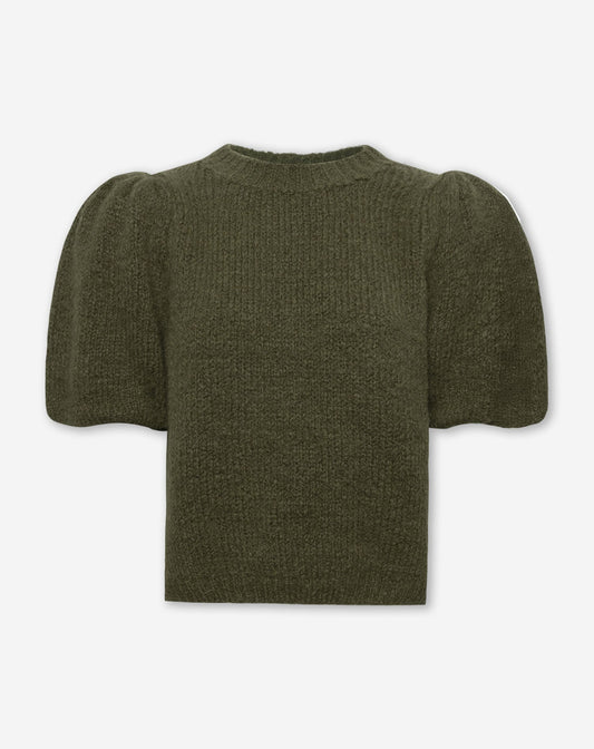 DANI PUFF SLEEVE KNIT DONKER OLIJFGROEN