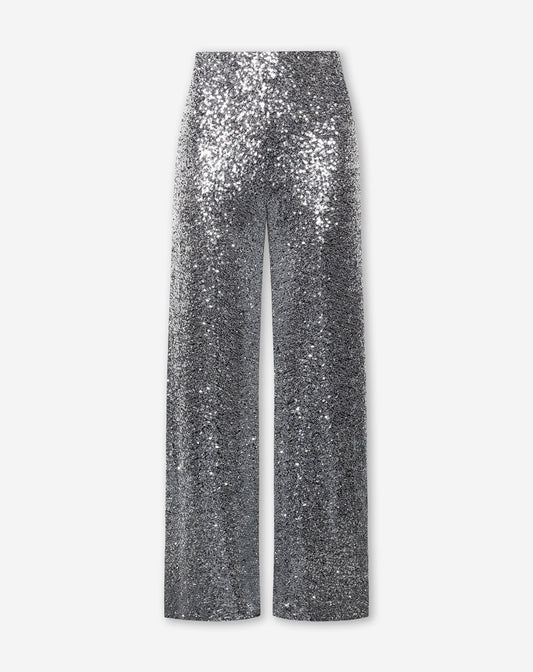 SEQUINS STRAIGHT LEG PANTALON ZILVER