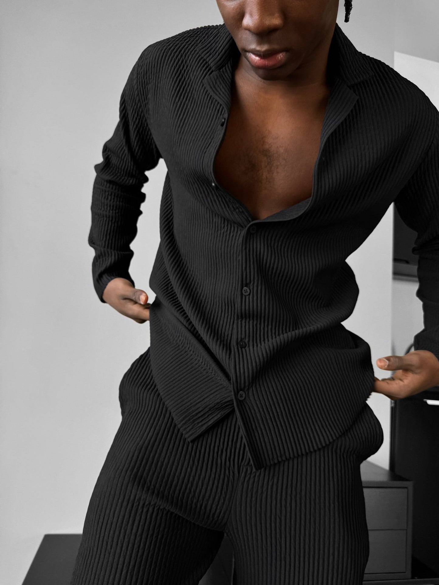 Oversize-Ripp-Langarmshirt - Schwarz