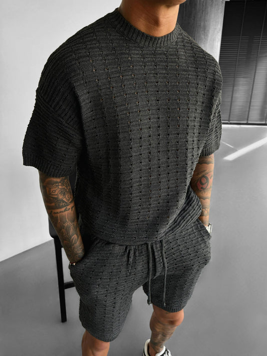 Oversized-Strick-T-Shirt mit Löchern - Anthrazit