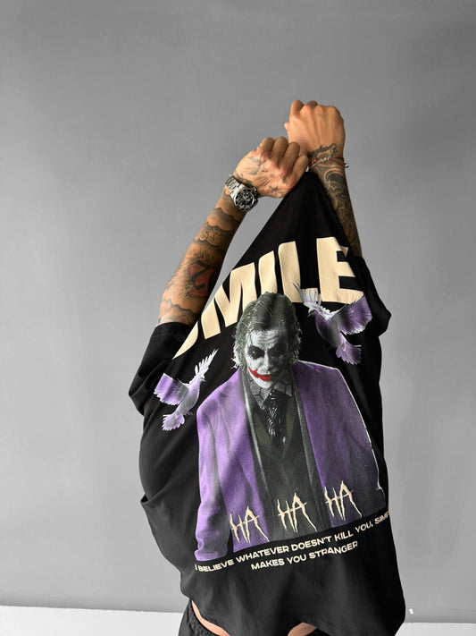 Oversize-T-Shirt mit Smile-Print - Schwarz 