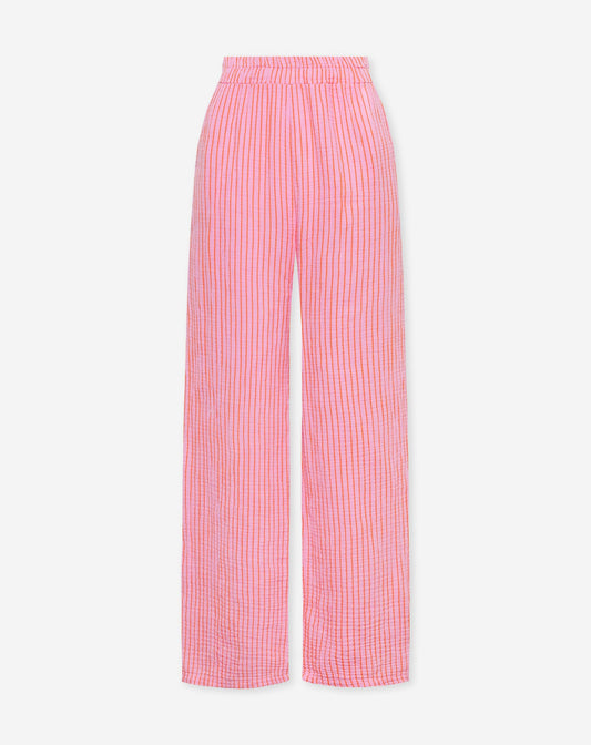 STRIPE MOUSSELINE STRAIGHT LEG PANTS ROZE