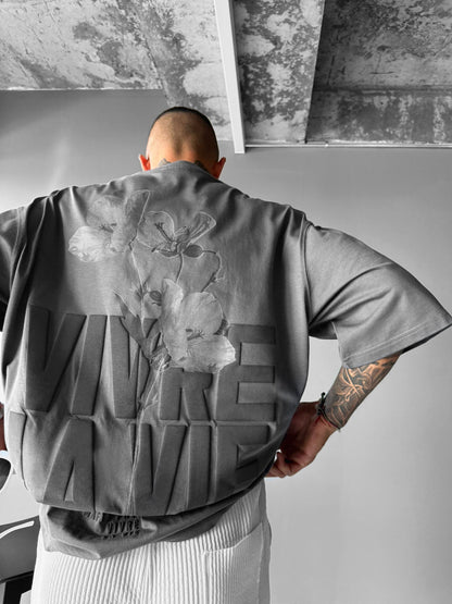 Oversize Vivre la Vie T-Shirt - Anthrazit und Schwarz
