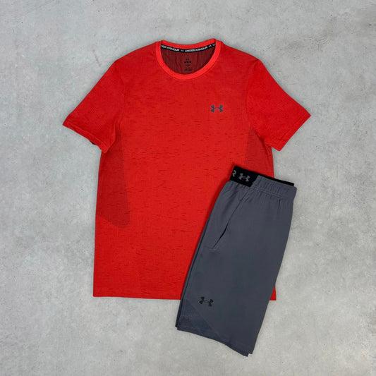 Under Armour Seamless Shorts Set Rot Grau