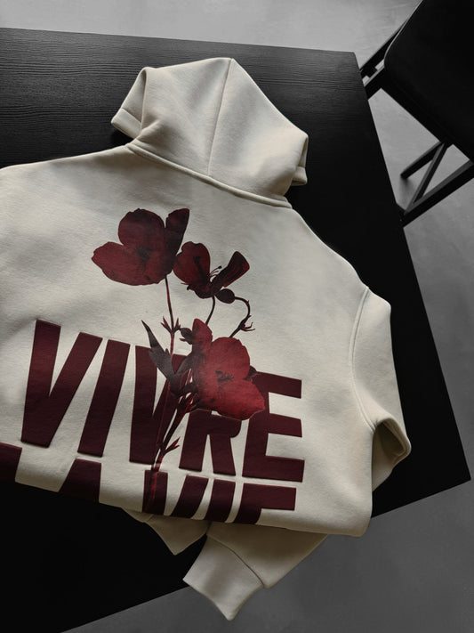 Übergroßer Vivre La Vie Kapuzenpullover – Stein