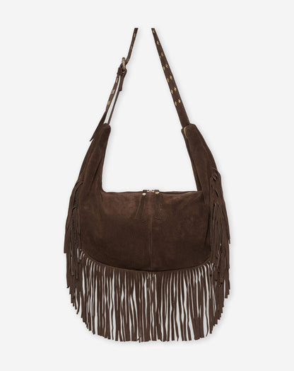 LIVIA FRINGE SUEDE BAG DONKERBRUIN
