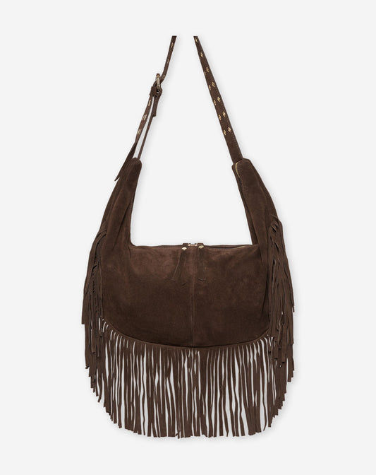 LIVIA FRINGE SUEDE BAG DONKERBRUIN