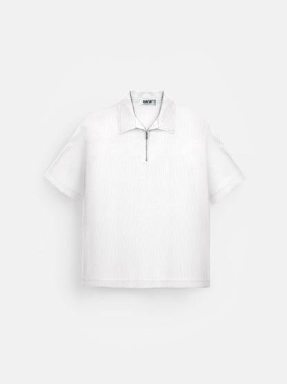 Oversize-Poloshirt mit strukturiertem Reißverschluss - Weiß