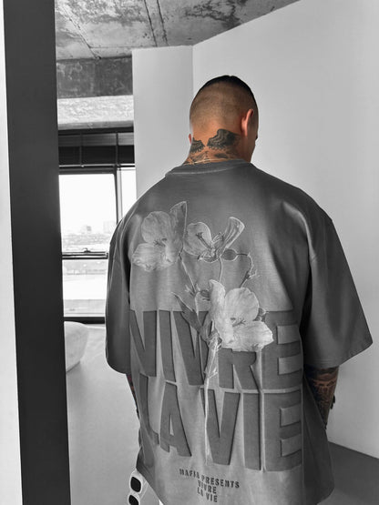 Oversize Vivre la Vie T-Shirt - Anthrazit und Schwarz
