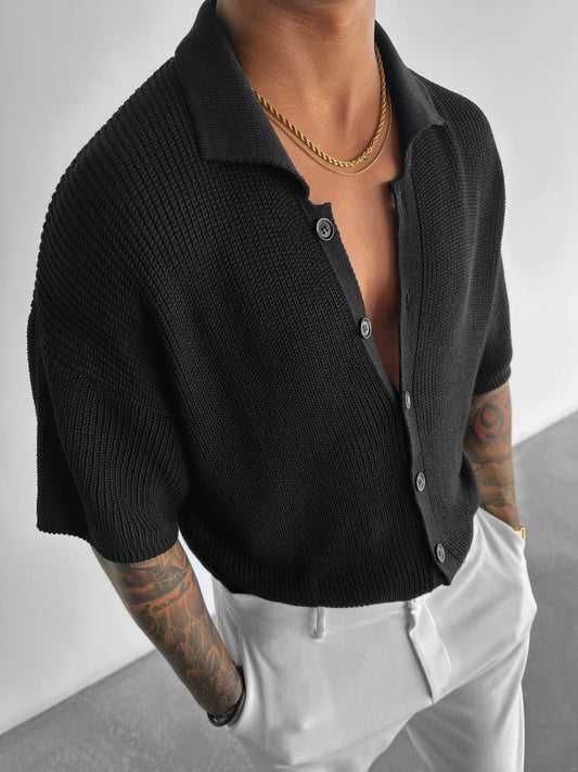 Oversize-Langstrickhemd - Schwarz
