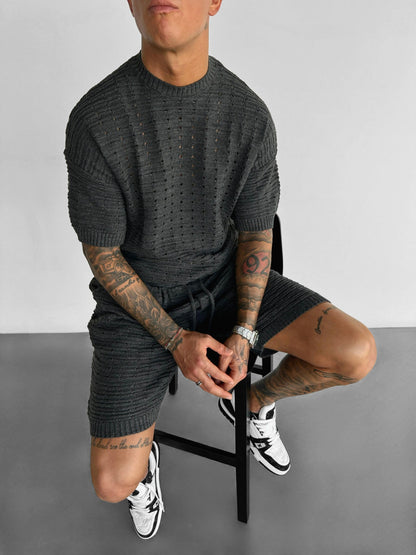 Oversized-Strick-T-Shirt mit Löchern - Anthrazit