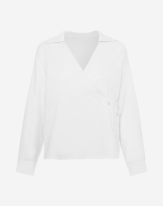 MIKKI POPLIN WRAP BLOUSE CRÈME