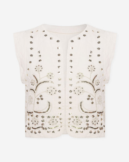 QUILTED SEQUINS GILET BEIGE