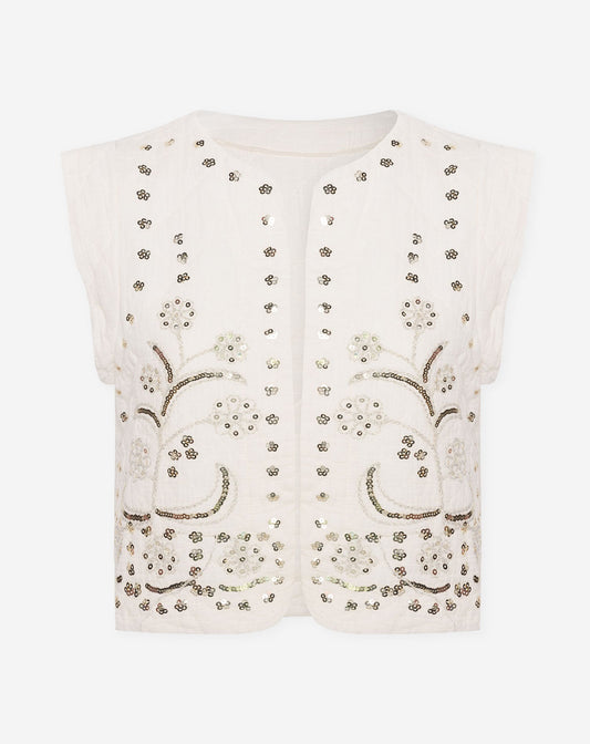 QUILTED SEQUINS GILET BEIGE