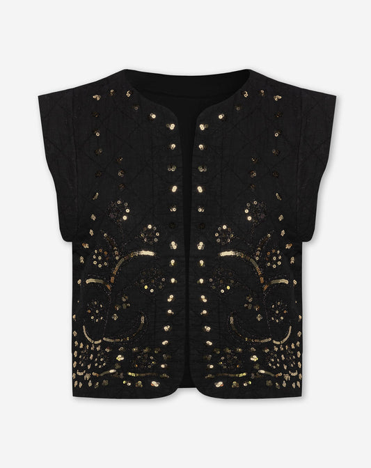 QUILTED SEQUINS GILET ZWART