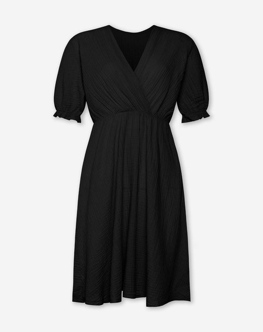 DILA MOUSSELINE DRESS ZWART
