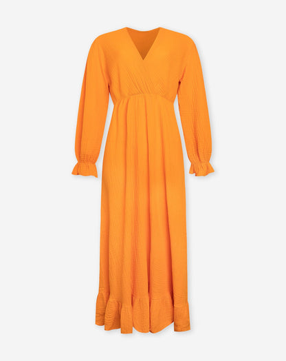 MOUSSELINE MAXI RUFFLE DRESS ORANJE