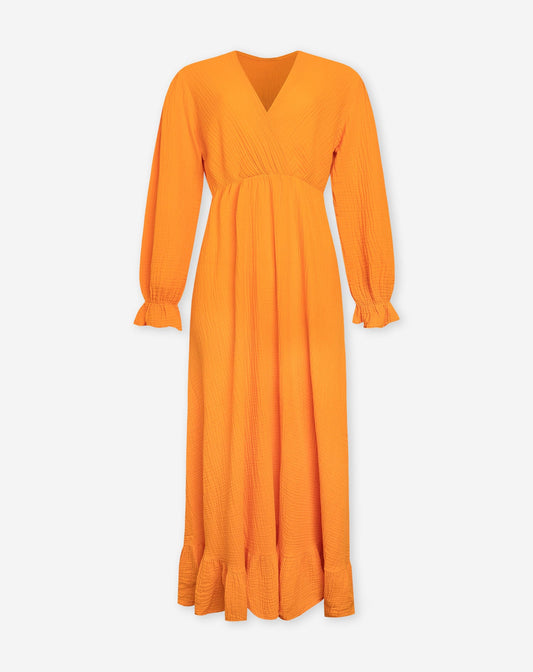 MOUSSELINE MAXI RUFFLE DRESS ORANJE