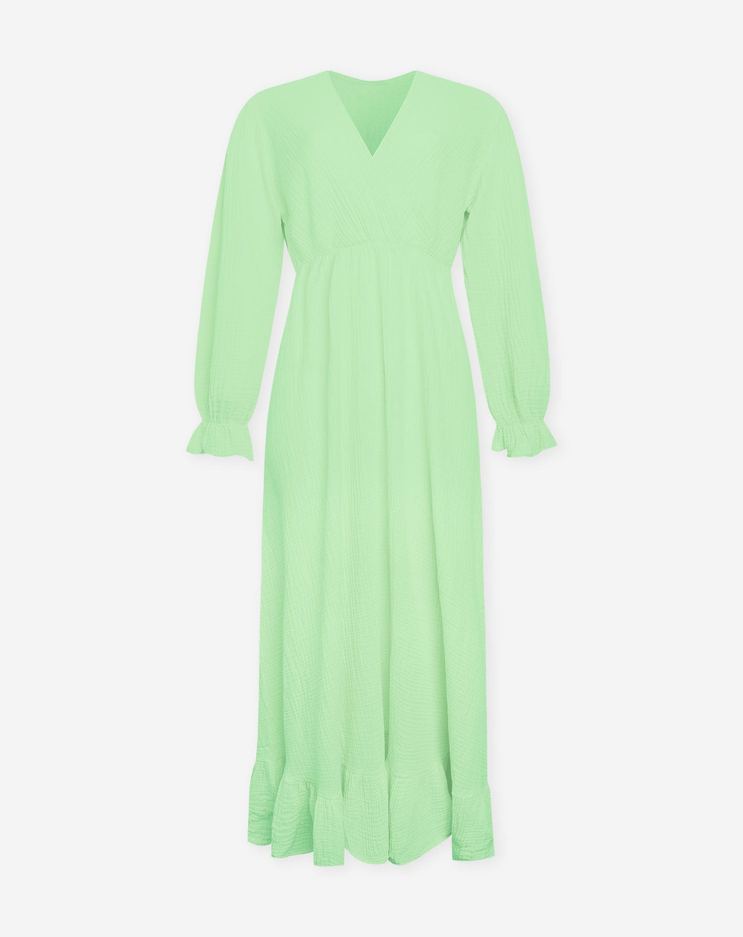 MOUSSELINE MAXI RUFFLE DRESS PISTACHE