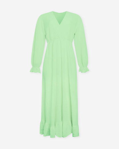 MOUSSELINE MAXI RUFFLE DRESS PISTACHE