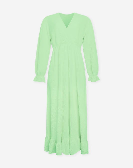 MOUSSELINE MAXI RUFFLE DRESS PISTACHE