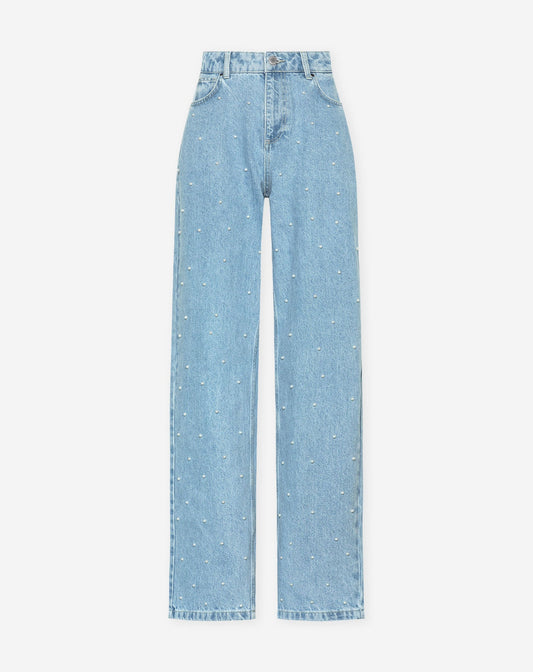 PEARL ALLOVER STRAIGHT LEG JEANS LICHTBLAUW