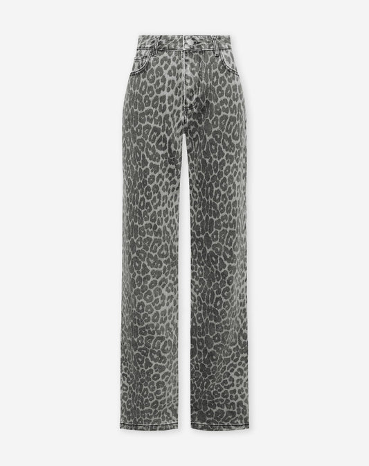 LEOPARD ALLOVER JEANS GRIJS