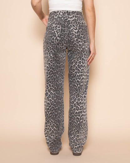 LEOPARD ALLOVER JEANS GRIJS