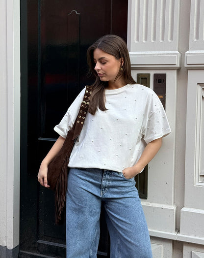 PEARL OVERSIZED TEE CRÈME