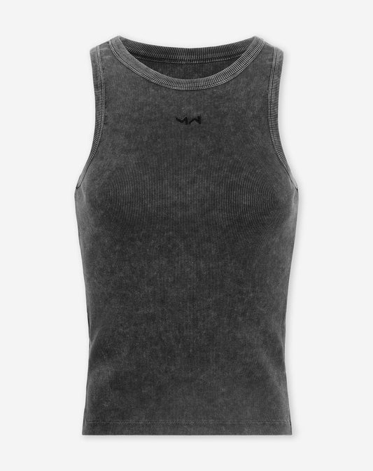 RACERBACK EMBROIDERY TOP ACID GRIJS