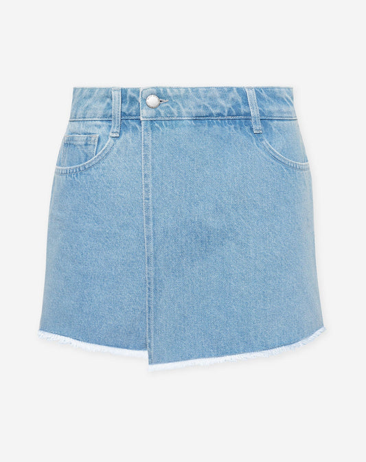 DENIM RAW EDGE SKORT BLAUW