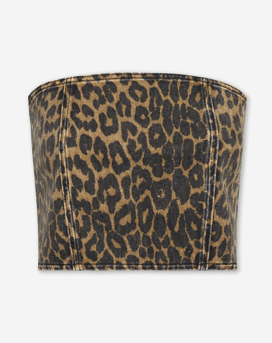 LEOPARD ALLOVER DENIM CORSET ZWART