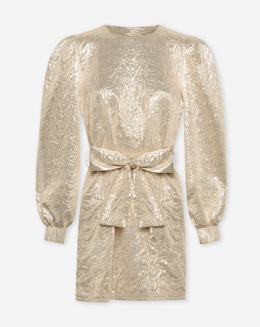 PAM PUFF SLEEVE BELTED DRESS GOUD