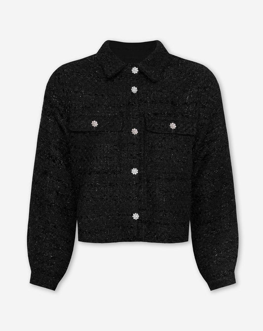 BOUCLE LUREX CROPPED JACKET ZWART
