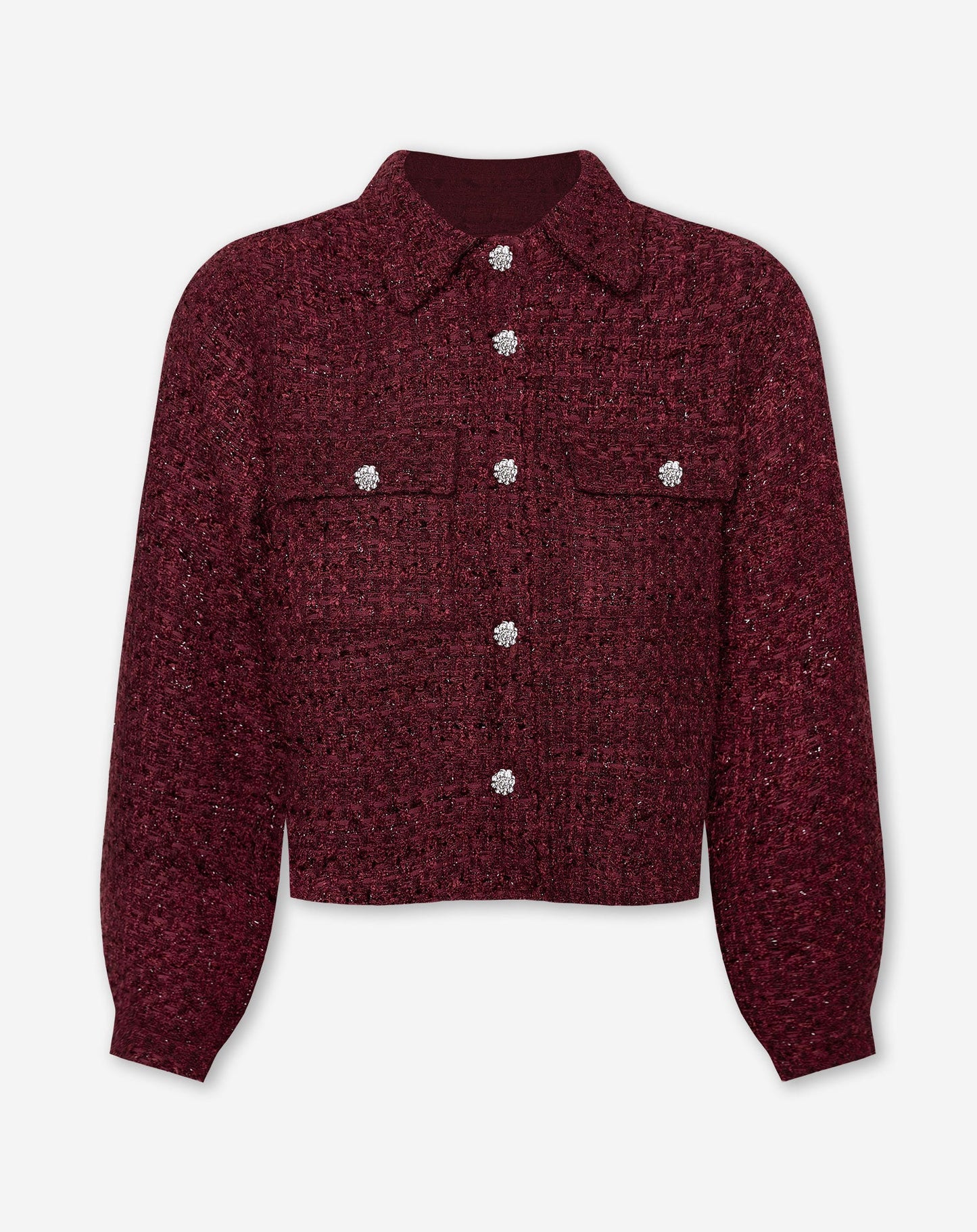 BOUCLE LUREX CROPPED JACKET BURGUNDY