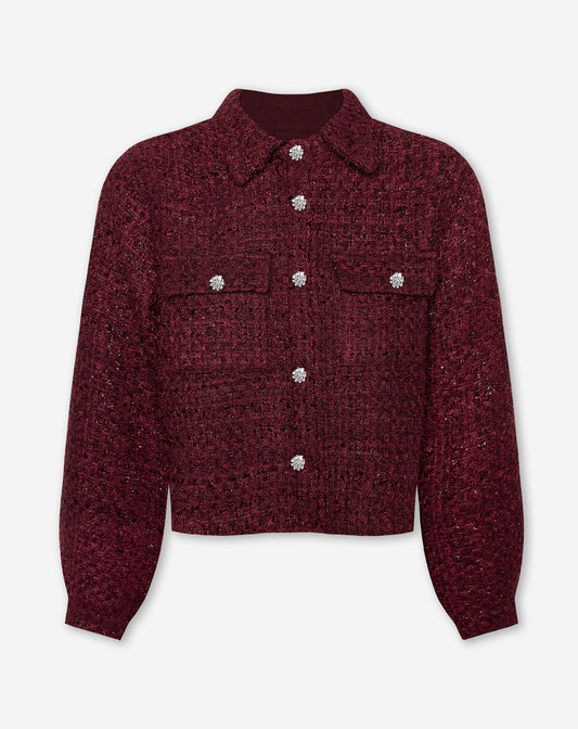 BOUCLE LUREX CROPPED JACKET BURGUNDY