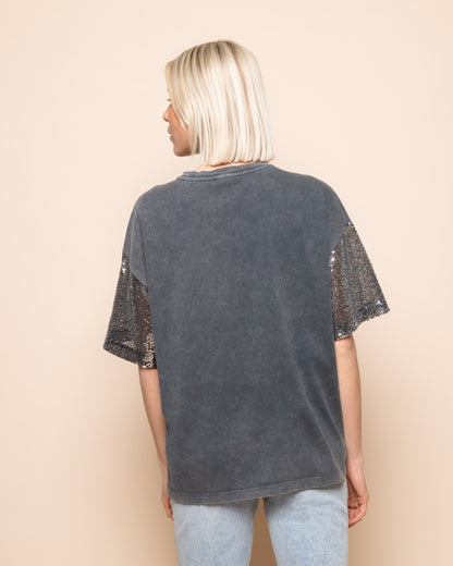 SUNNY SIDE UP SEQUIN OVERSIZED TEE GRIJS