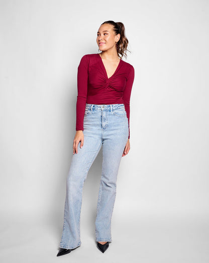 BOOTCUT SLIT JEANS LICHTBLAUW