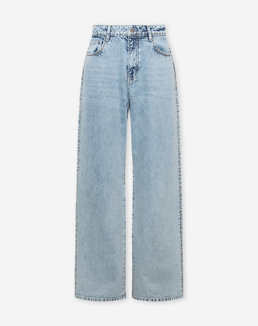 STUD WIDE LEG JEANS LICHTBLAUW