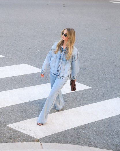 STUD WIDE LEG JEANS LICHTBLAUW