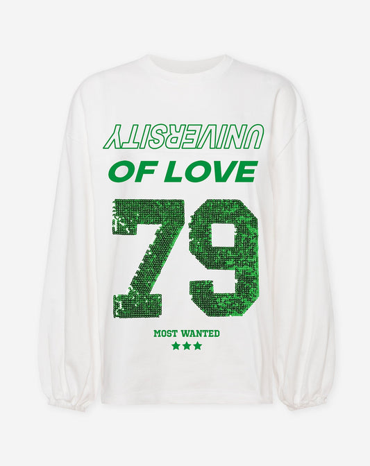 UNIVERSITY SEQUIN LONG SLEEVE TEE GROEN