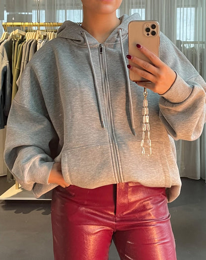 OVERSIZED ZIPPER HOODIE GRIJS