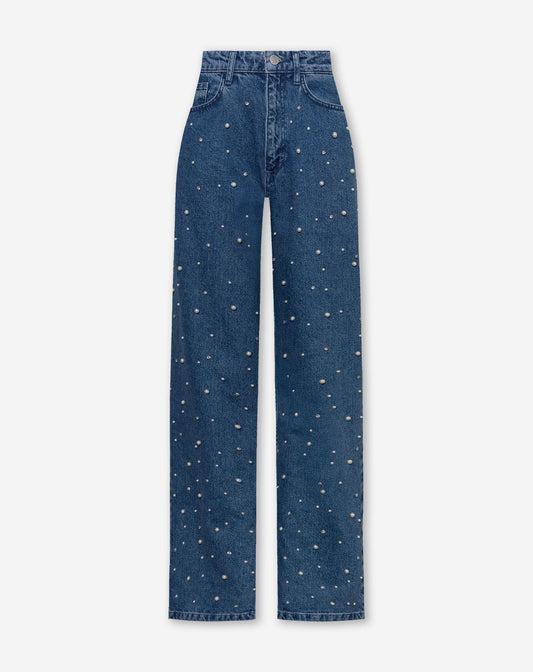PEARL MIX STRAIGHT LEG JEANS BLAUW
